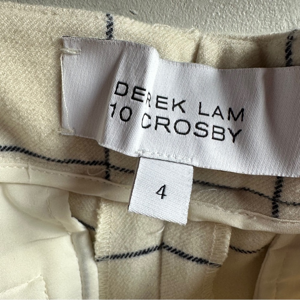 Derek Lamb 10 Crosby Ivory & Blue Plaid High Rise Straight Leg Trousers Sz 4 - Picture 10 of 12